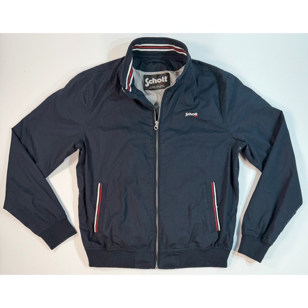 Schott NYC Kenton Harrington Jacket Navy Blue Bomber Mens Large Full Zip Stripe